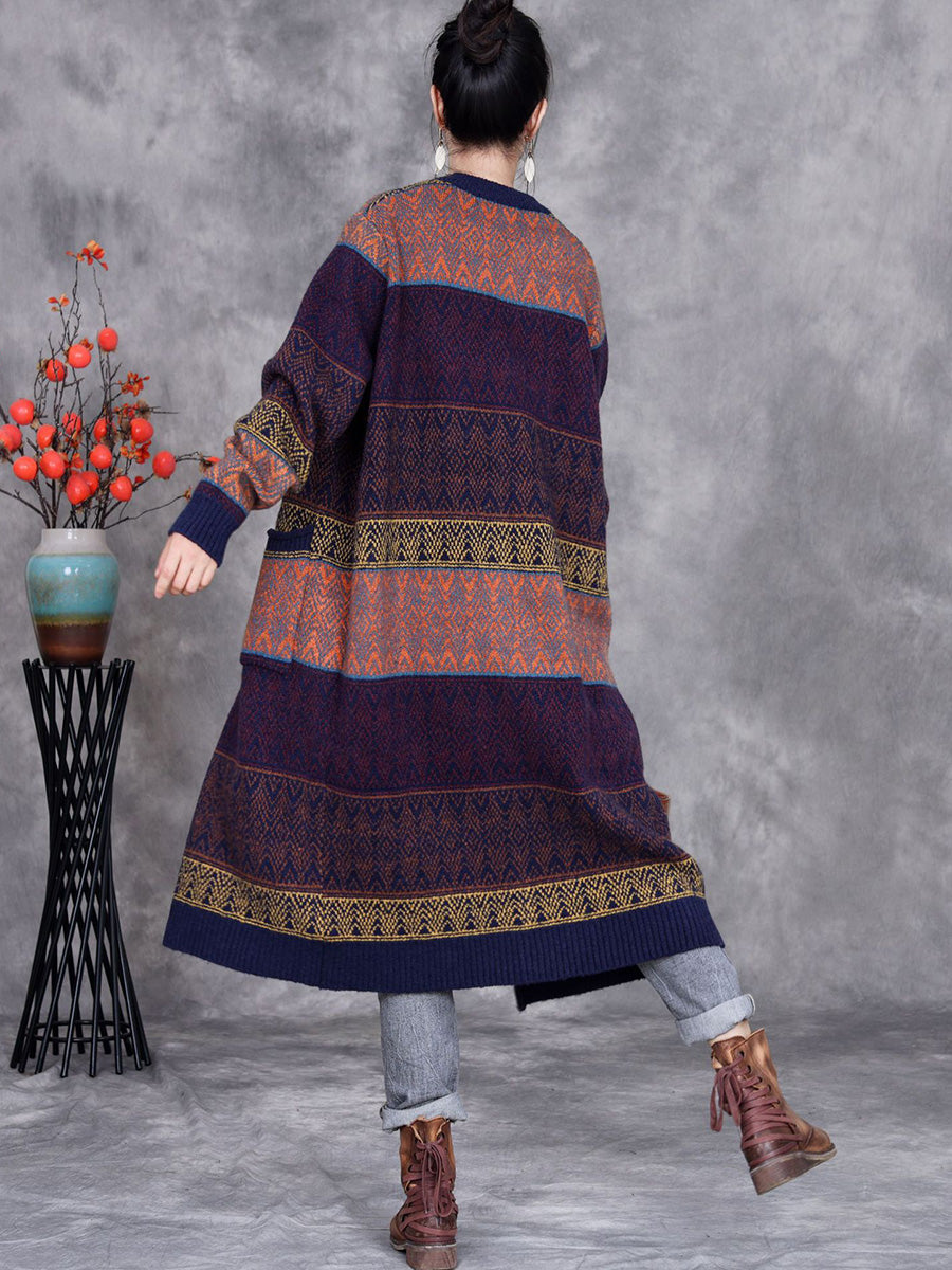 Winter Colorblock Wool Knitted Cardigan Coat Ai1034