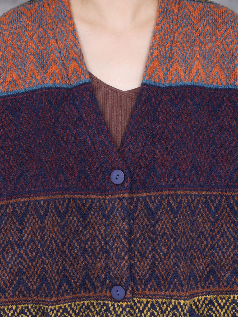 Winter Colorblock Wool Knitted Cardigan Coat Ai1034