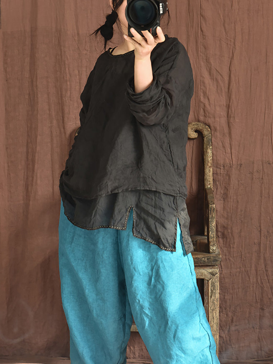 Summer Stitching Ramie Blouse Ai1007
