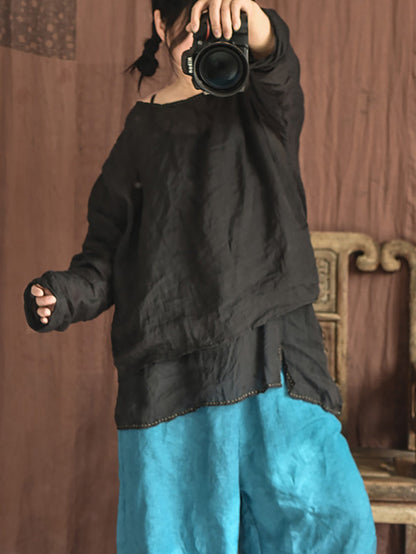 Summer Stitching Ramie Blouse Ai1007