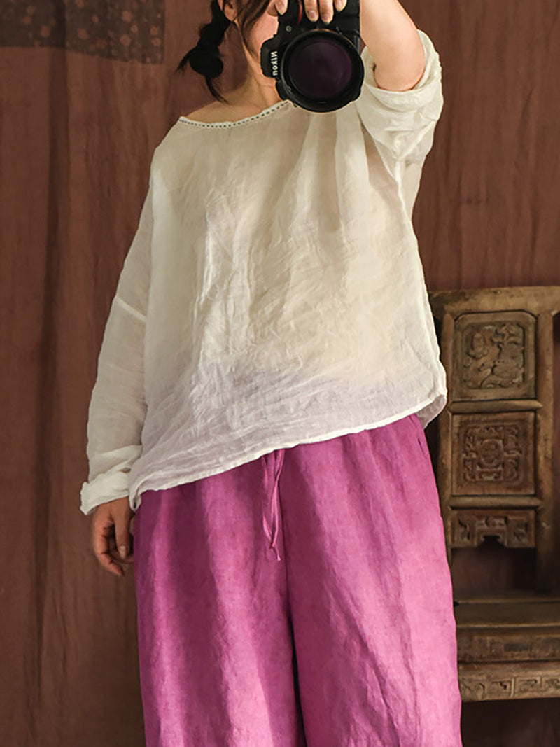 Summer Stitching Ramie Blouse Ai1007