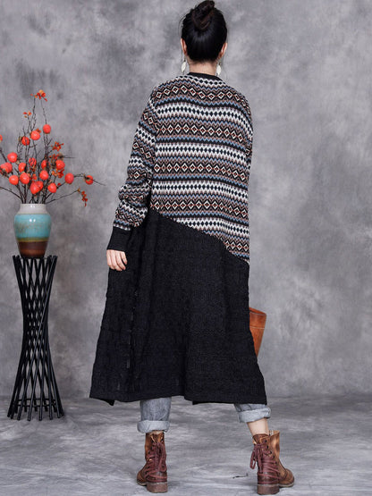 Autumn Stripe Colorblock Knitted Cardigan Coat Ah1060