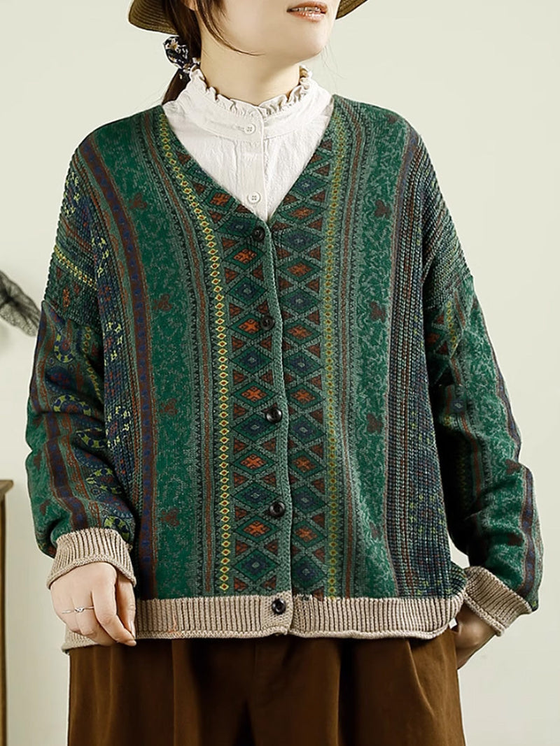 Autumn Colorblock Knit V-neck Cardigan Sweater Ah1040