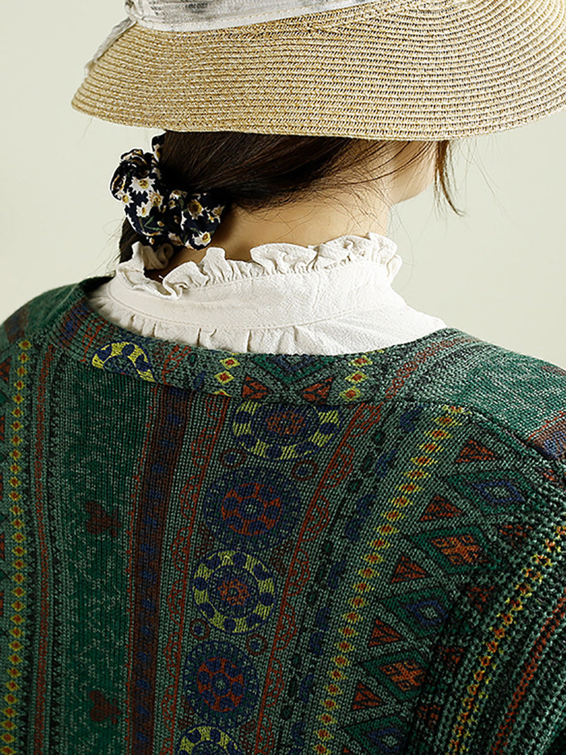 Autumn Colorblock Knit V-neck Cardigan Sweater Ah1040