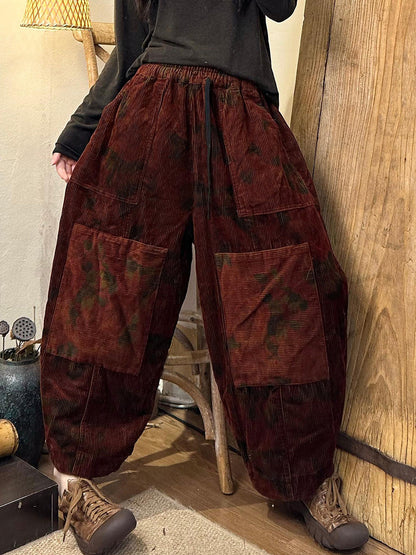 Autumn Flower Spliced Corduroy Harem Pants Ah1003