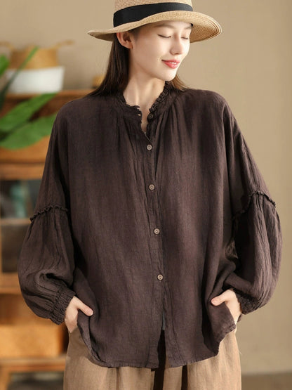 Autumn Stand Collar Button Blouse Ah1007
