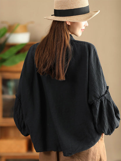 Autumn Stand Collar Button Blouse Ah1007