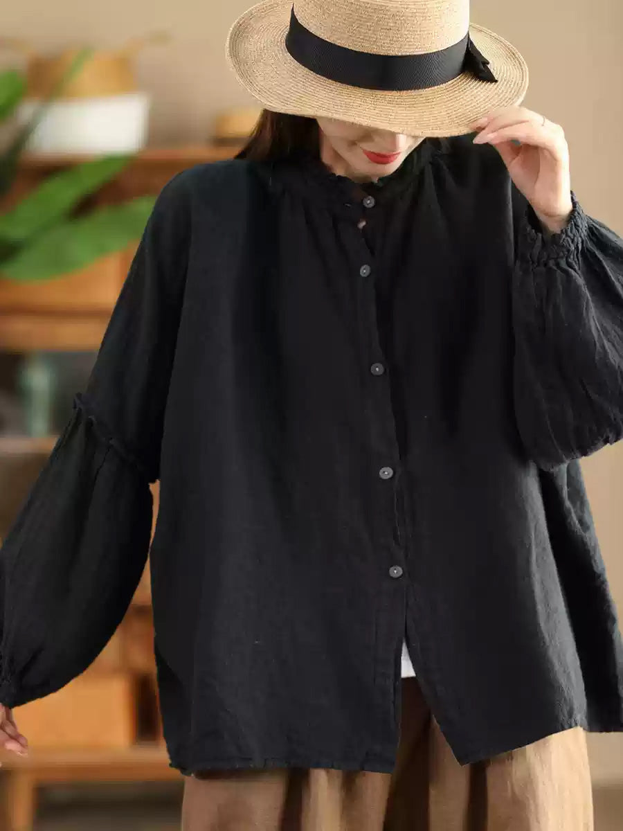 Autumn Stand Collar Button Blouse Ah1007