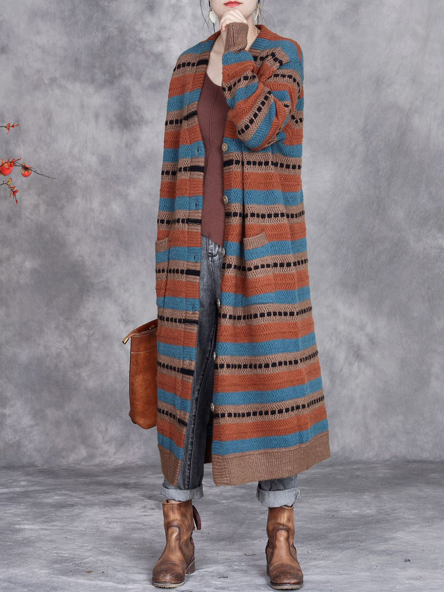 Autumn Lazy Stripe Knitted Cardigan Coat Ah1051