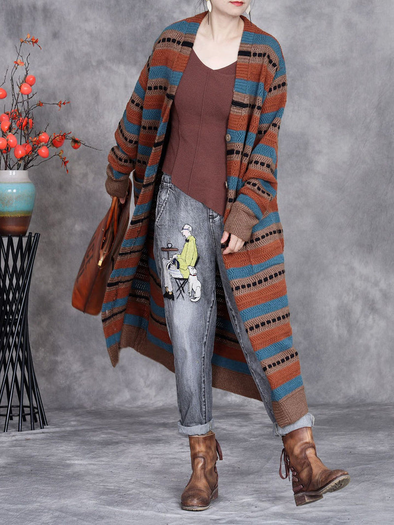 Autumn Lazy Stripe Knitted Cardigan Coat Ah1051