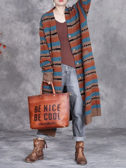 Autumn Lazy Stripe Knitted Cardigan Coat Ah1051