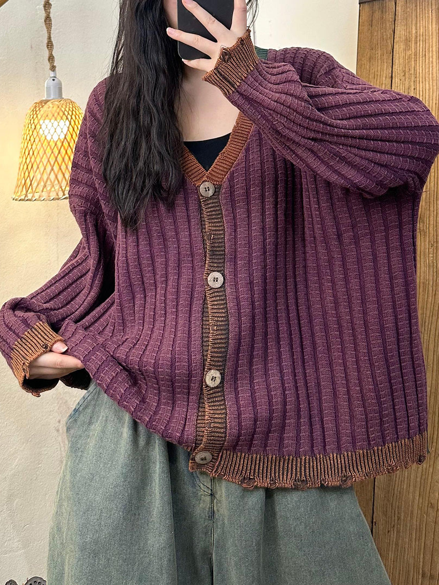 Artsy Autumn Colorblock Knit Cardigan Sweater Coat Ah1026