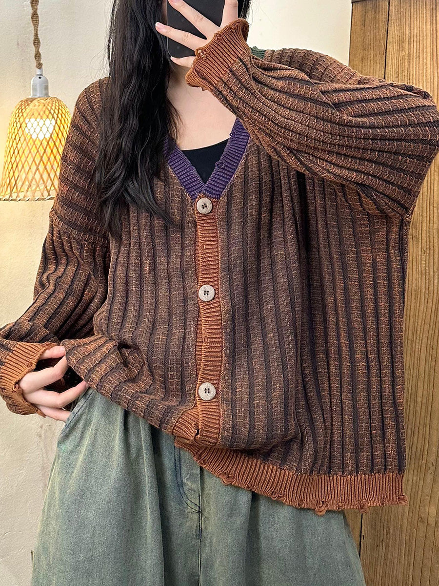 Artsy Autumn Colorblock Knit Cardigan Sweater Coat Ah1026