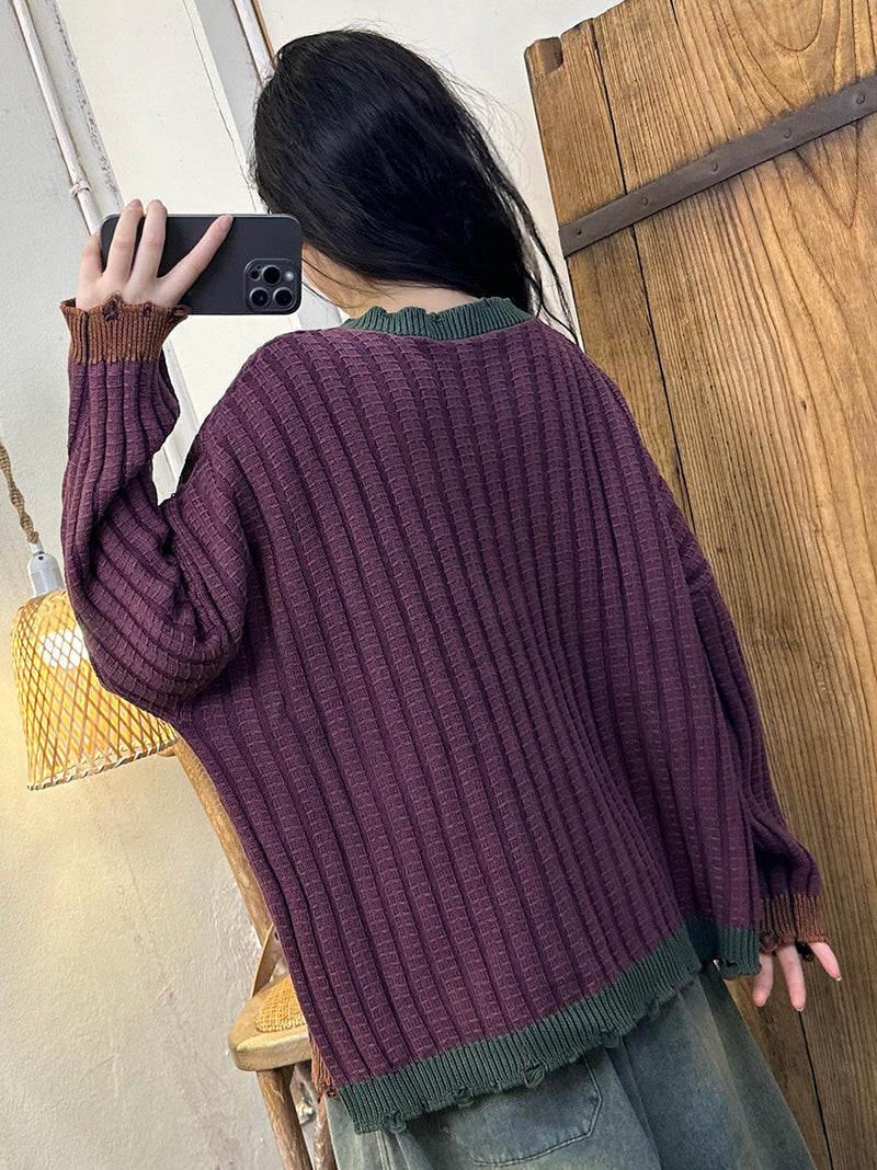 Artsy Autumn Colorblock Knit Cardigan Sweater Coat Ah1026