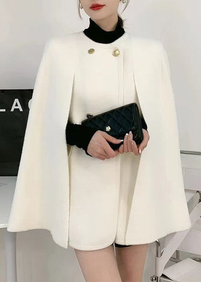 White O-neck Knit Patchwork Cape and Woolen Coats Two Piece Set Am1002