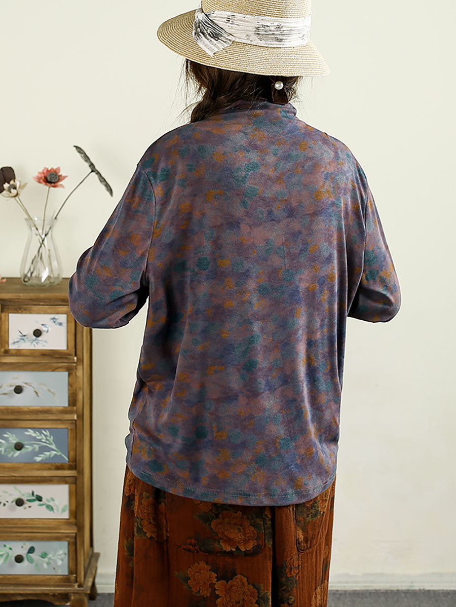 Autumn Artsy Turtleneck Pocket Cotton Blouse Ax1043