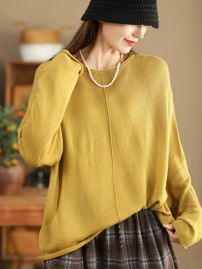 O-neck Knit Loose Silk Blouse Wg033