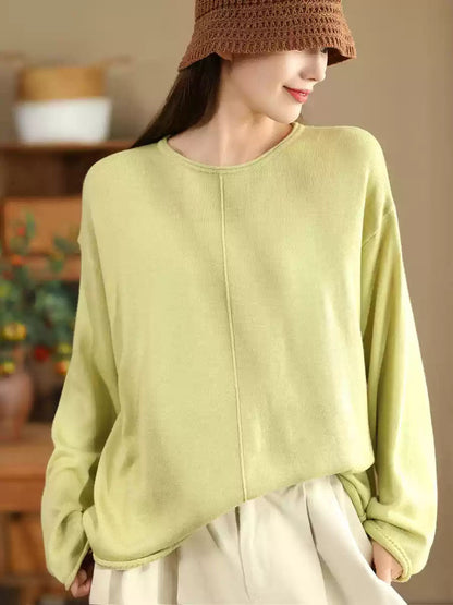 O-neck Knit Loose Silk Blouse Wg033