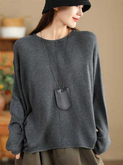 O-neck Knit Loose Silk Blouse Wg033