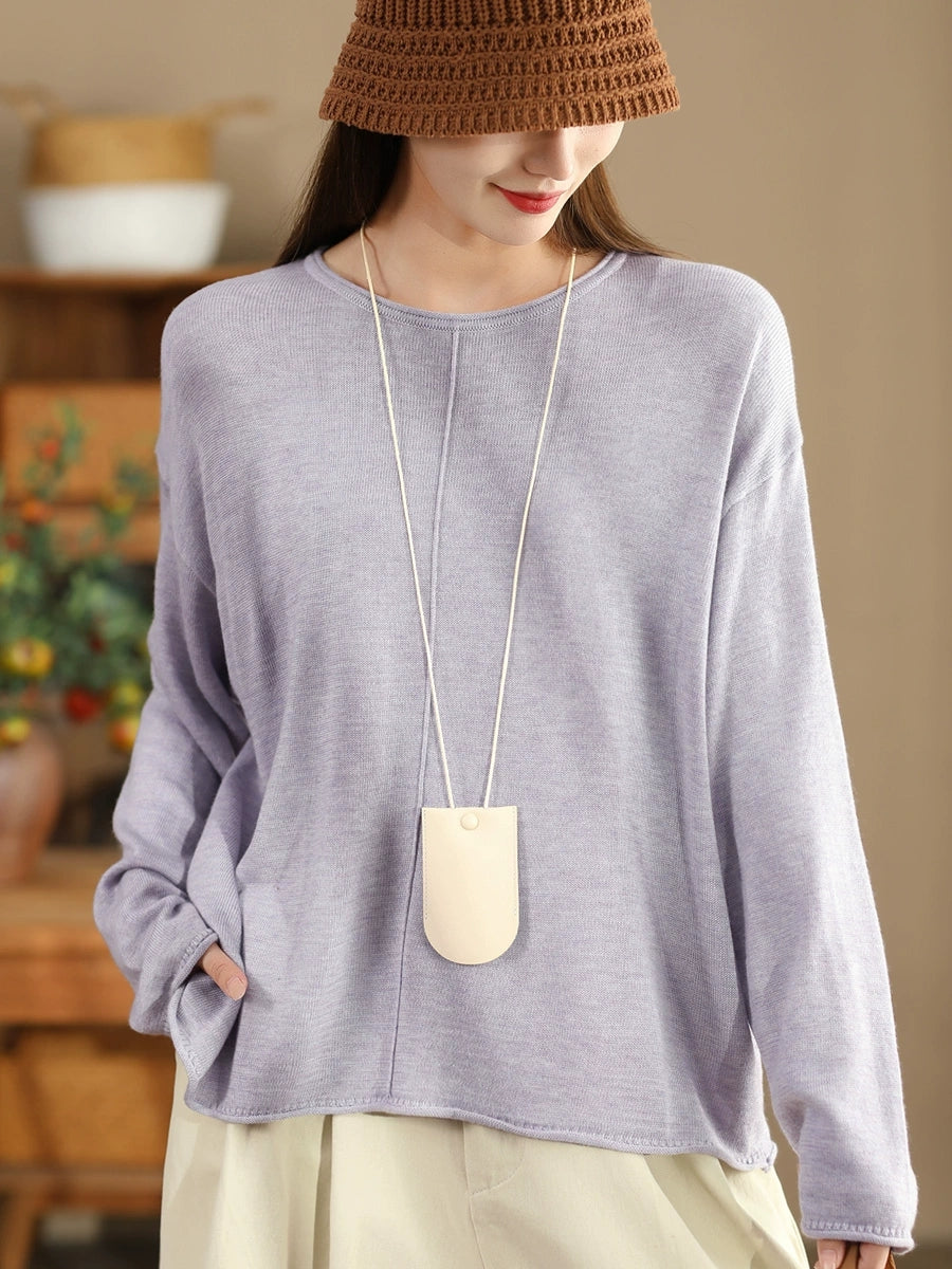 O-neck Knit Loose Silk Blouse Wg033
