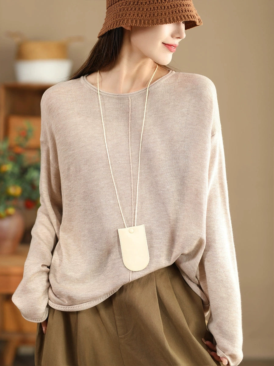 O-neck Knit Loose Silk Blouse Wg033