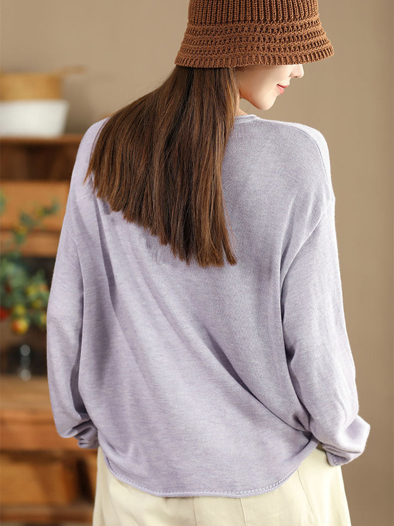O-neck Knit Loose Silk Blouse Wg033