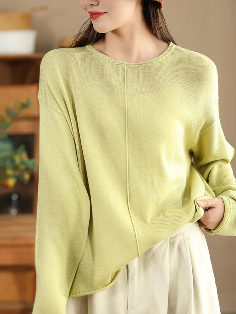 O-neck Knit Loose Silk Blouse Wg033