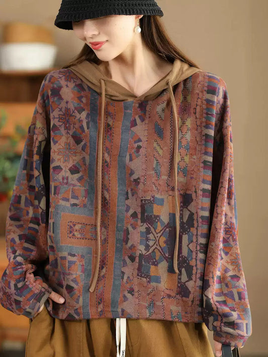 Autumn Flower Hooded Cotton Sweatshirt Wg021