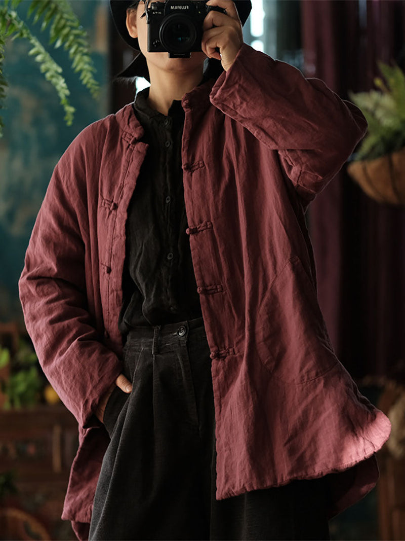 Autumn Buckle Padded Linen Coat Av1038
