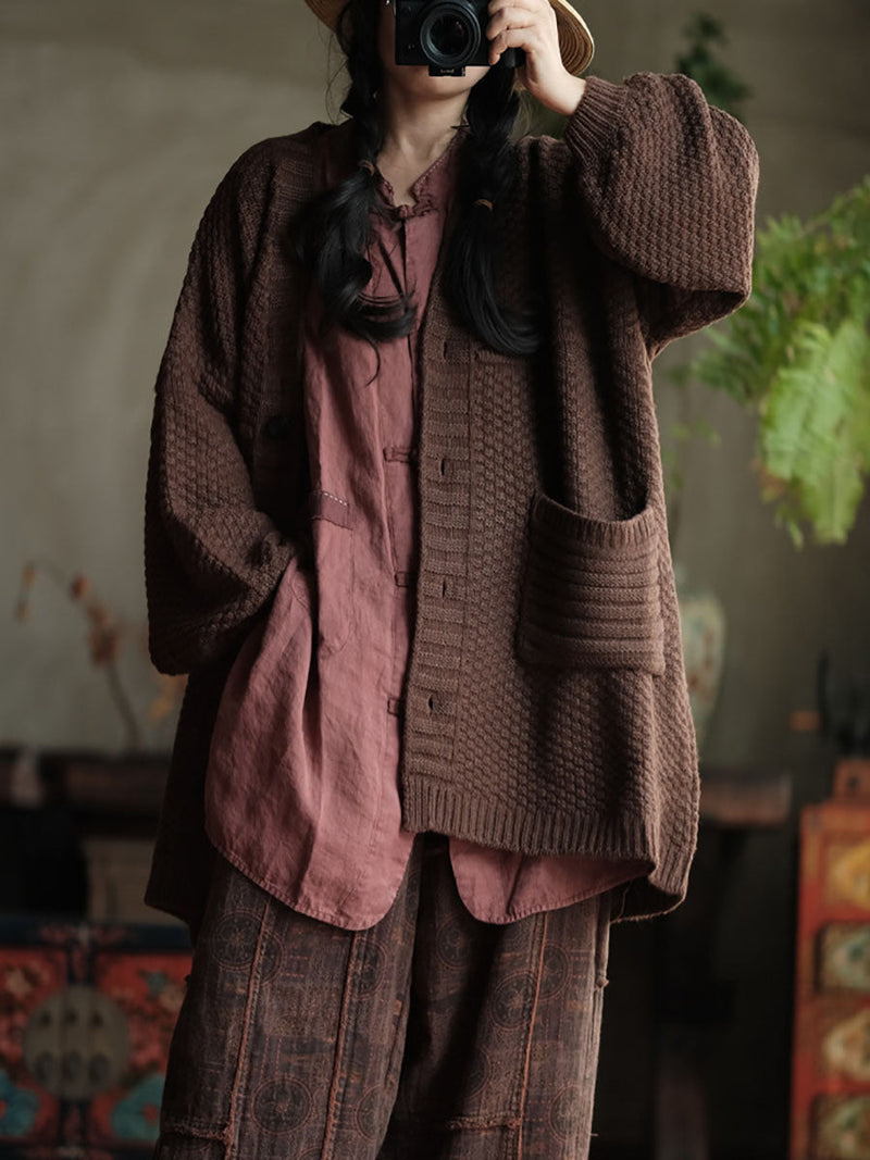 Autumn Knit V-neck Loose Cardigan Sweater Av1050