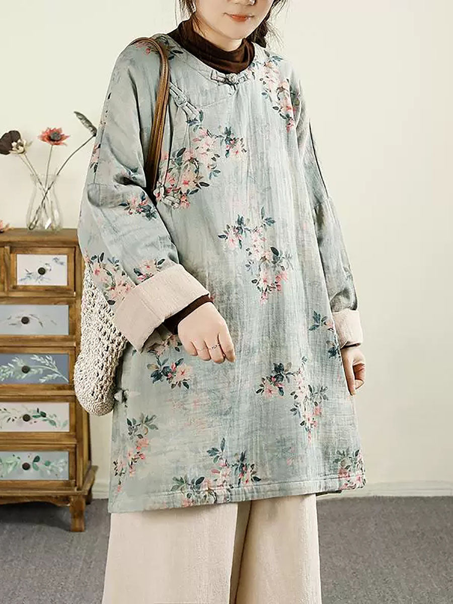 Autumn Flower O-neck Cotton Blouse Av1060