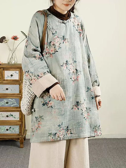 Autumn Flower O-neck Cotton Blouse Av1060