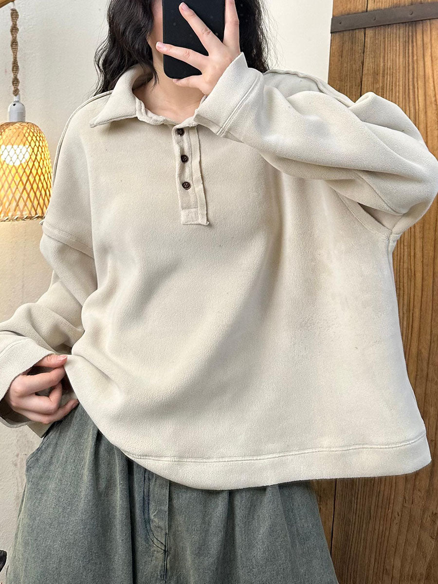 Autumn Retro Turn-down Collar Cotton Sweatshirt Ba1008