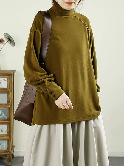 Autumn Tuetleneck Button Cotton Blouse Ba1067
