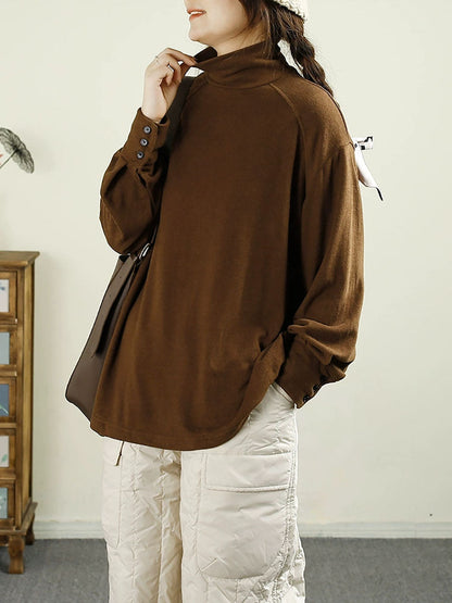 Autumn Tuetleneck Button Cotton Blouse Ba1067