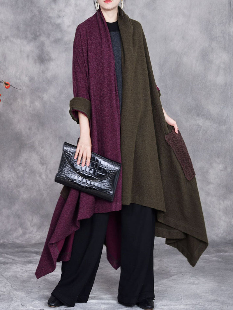 Autumn Artsy Irregular Colorblock V-neck Cardigan Coat Ba1057