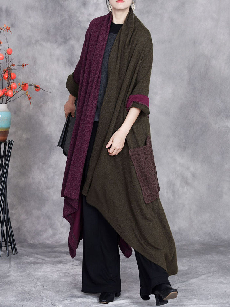 Autumn Artsy Irregular Colorblock V-neck Cardigan Coat Ba1057