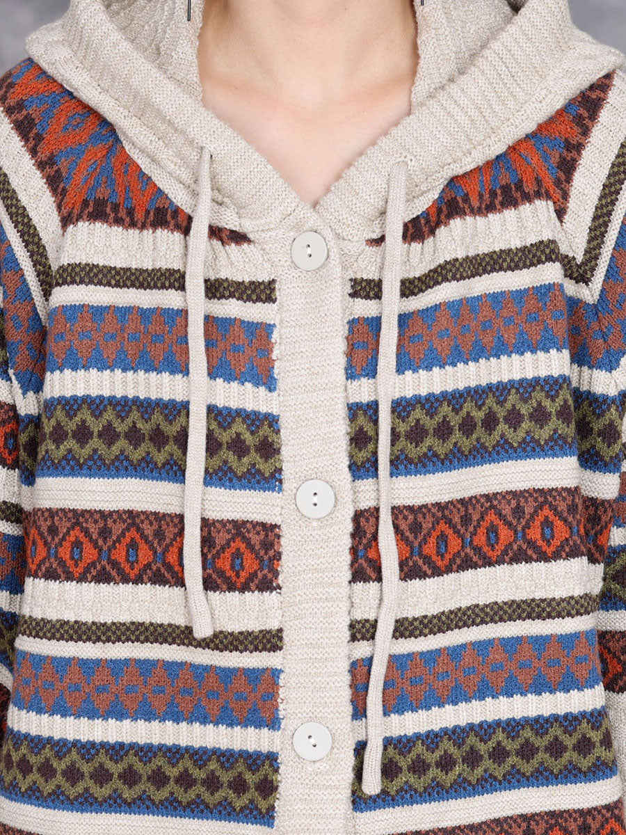 Autumn Artsy Stripe Hooded Knit Cardigan Coat Wg022