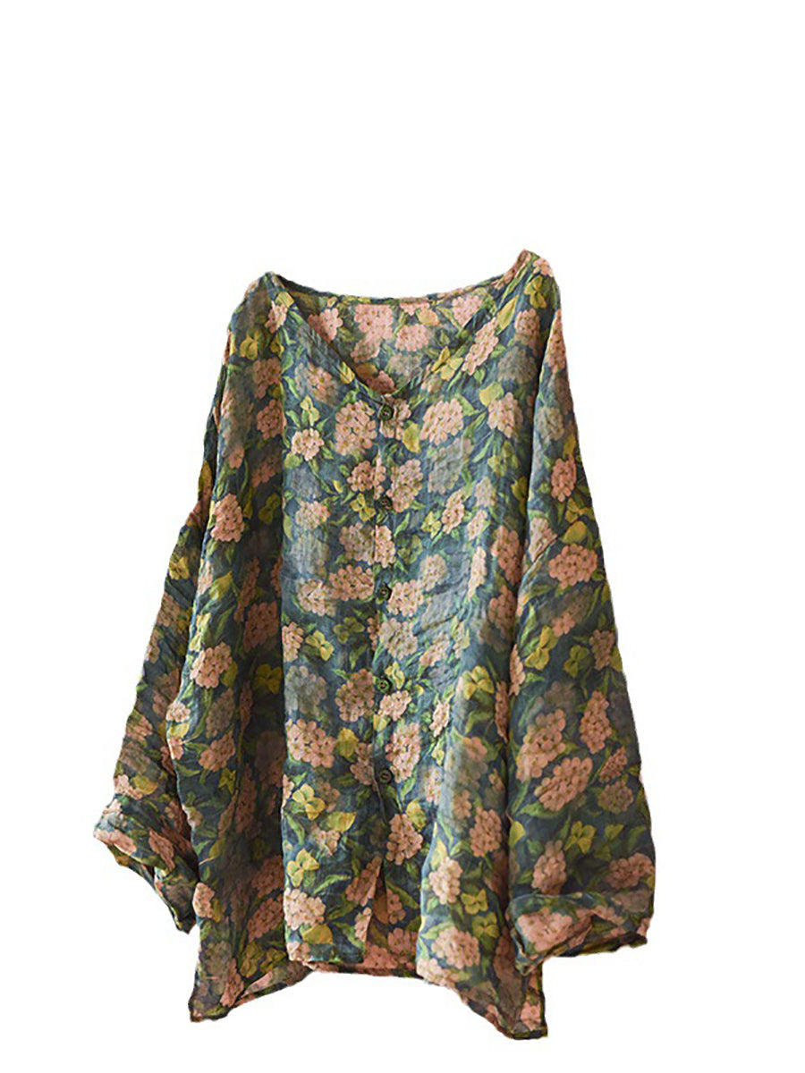 Autumn Artsy Ramie Button-up Blouse Qu033