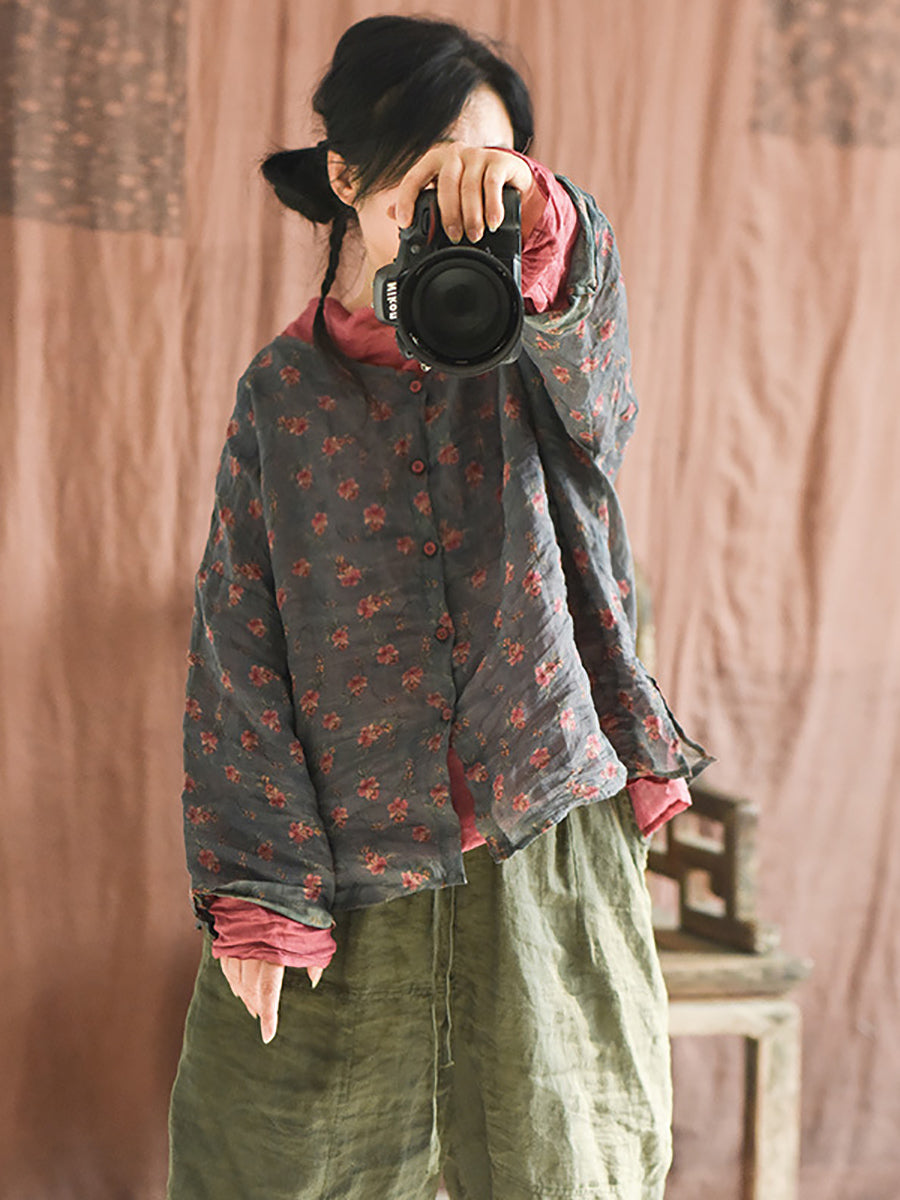Autumn Artsy Ramie Button-up Blouse Qu033