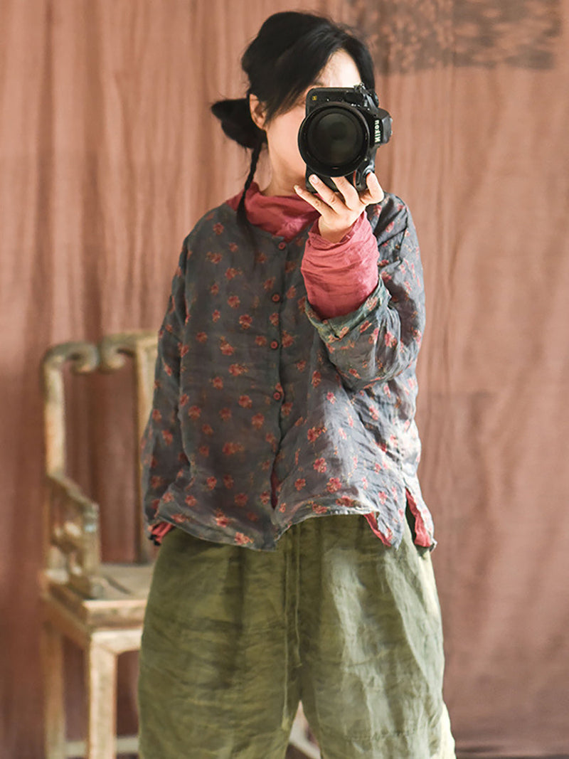 Autumn Artsy Ramie Button-up Blouse Qu033