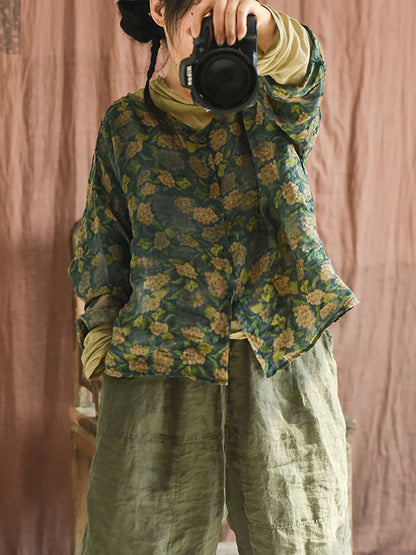 Autumn Artsy Ramie Button-up Blouse Qu033