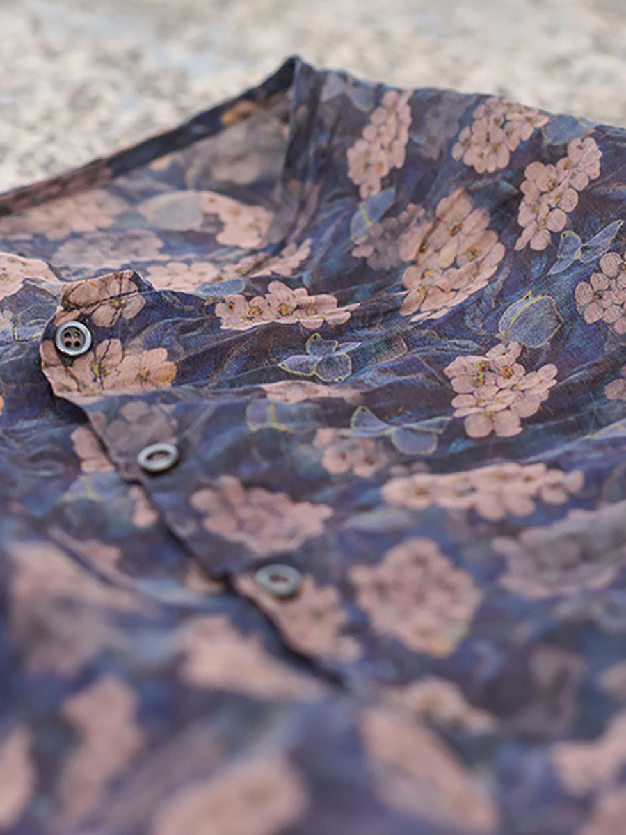 Autumn Artsy Ramie Button-up Blouse Qu033