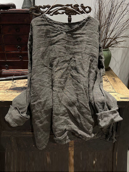 Autumn V-neck Linen Blouse Wg011
