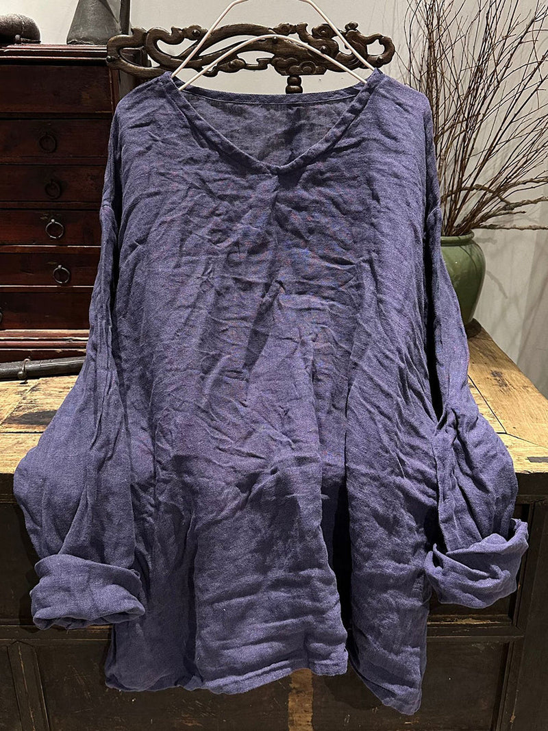 Autumn V-neck Linen Blouse Wg011