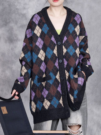 Autumn Artsy Rhomboids Cardigan Sweater Coat Wg017