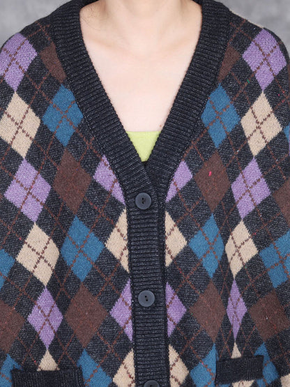Autumn Artsy Rhomboids Cardigan Sweater Coat Wg017
