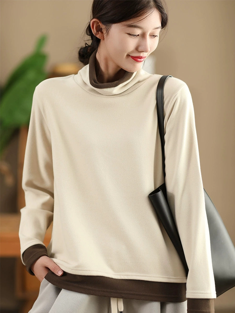 Autumn Warm Colorblock Turtleneck Sweatshirt Wg010