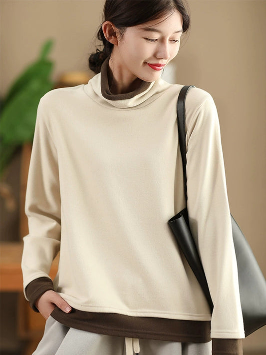 Autumn Warm Colorblock Turtleneck Sweatshirt Wg010