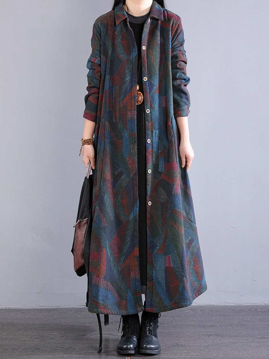 Winter Colorblock 100%cotton Long Coat Qm015